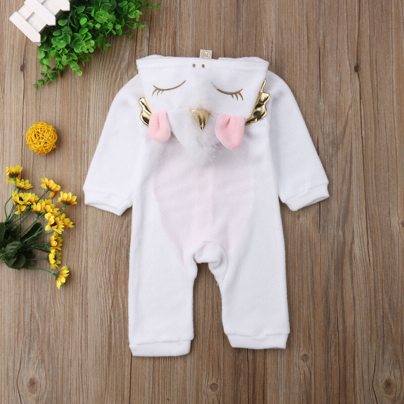 2019 New Autumn Winter Newborn Baby Girl Clothes Cute 3D Unicorn Flannel Long Sleeve Zipper Warm Romper Jumpsuit Outfit Clothes