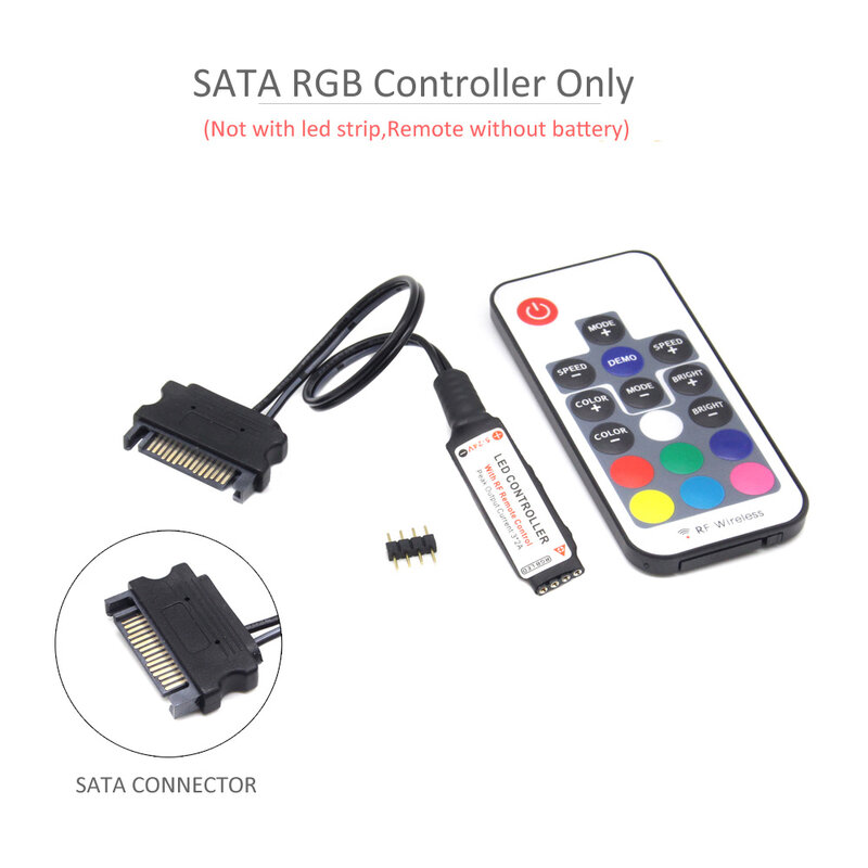 Controlador SATA RGB RF17, mando a distancia inalámbrico de 12V, 4 pines, RGB, para carcasa de ordenador y PC, tira de luz LED 5050 RGB