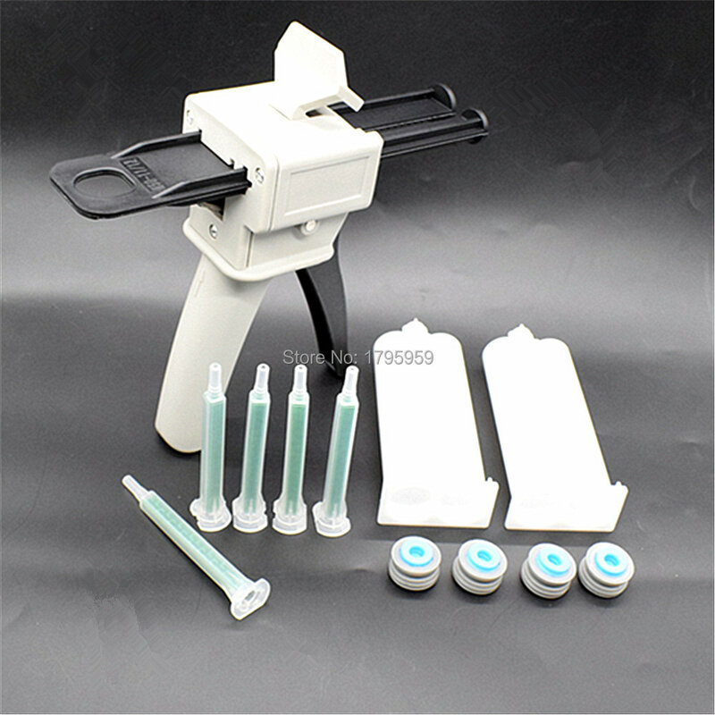 50ml 1:2 AB Glue Gun Dispenser Hand Caulking Gun with 2pcs 50ml 1:1 Empty Dual-Barrel Cartridge and 5pc Static Mixing Nozzle Set