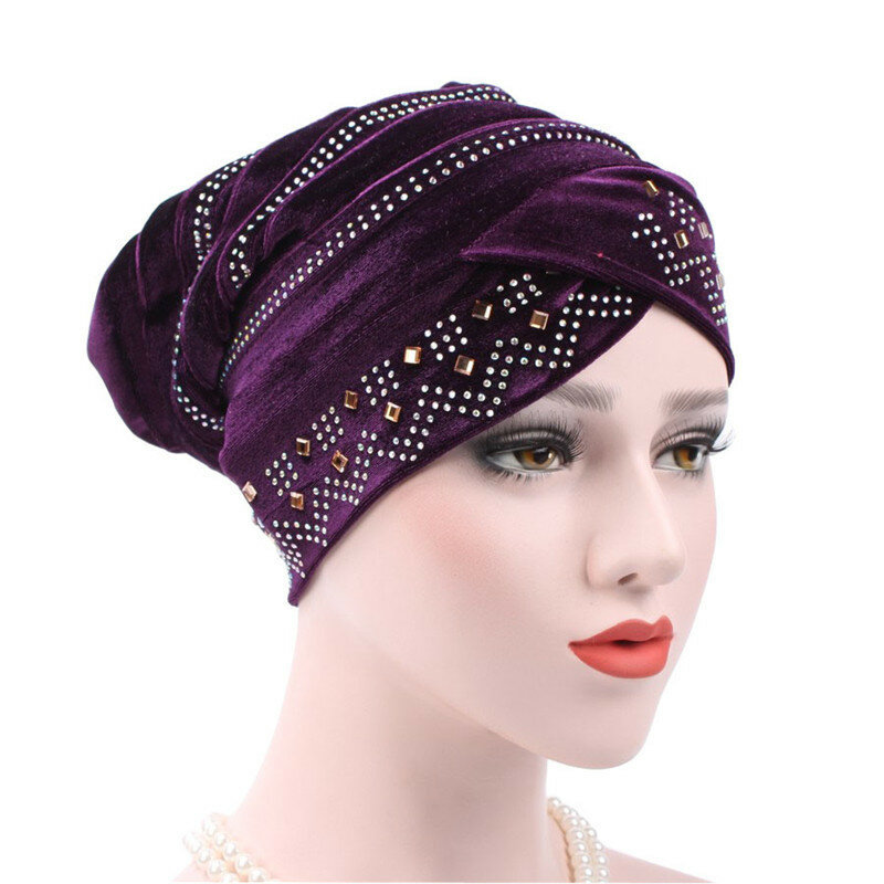 Donne Cappelli di Inverno Morbido India Cappello Di Lusso Turbante Cappelli Beanie Testa Wrap Chemio Cancro Berretto di Velluto hijab