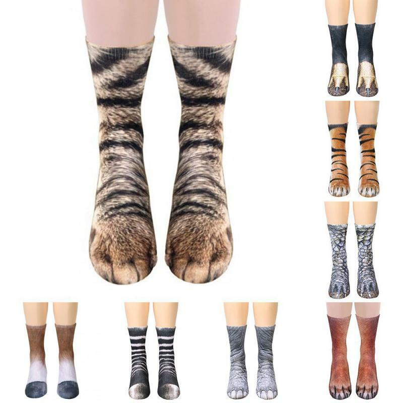 1Pair 3D Animals Print Socks Unisex Crew Long Socks Soft Casual Cute Cotton Socks Children Dog Horse Zebra Tiger Cat Paw