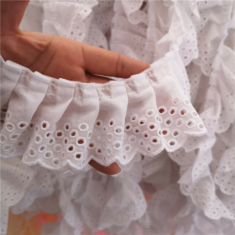 Robe 3D en coton plissé blanc de 6CM de large, Tulle, dentelle brodée, encolure, ruban à volants, garniture, fournitures de bricolage