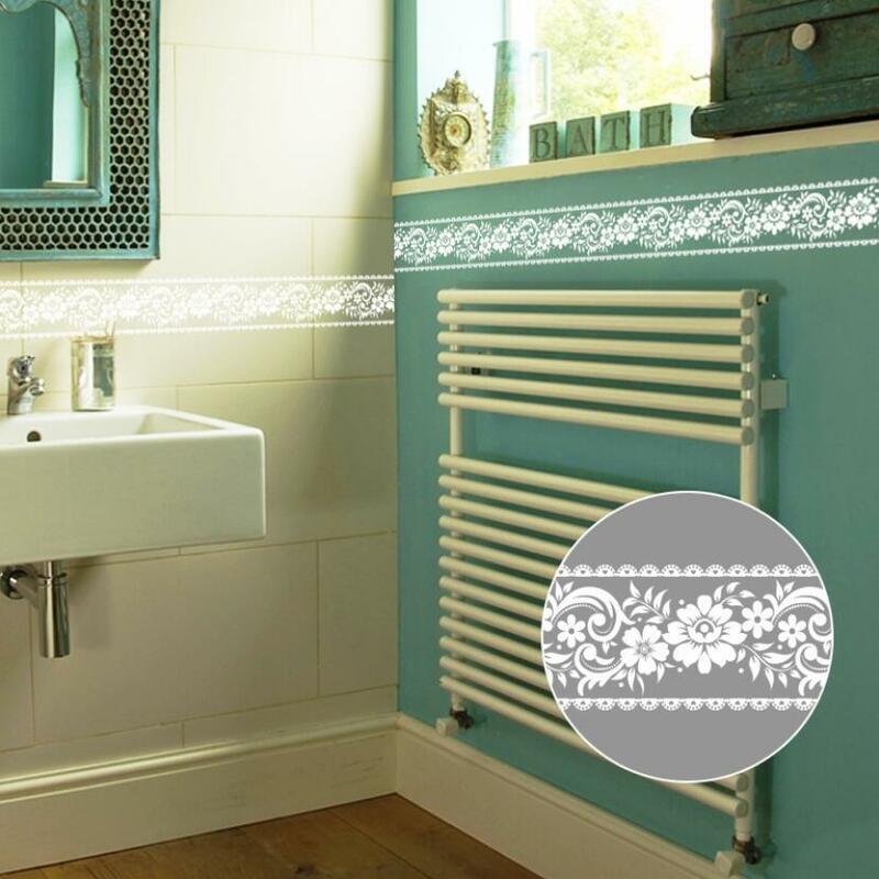 美しいレース花壁紙ボーダーズ防水浴室ミラードアステッカー Diy キッチンタイル装飾ウエストライン Ez062