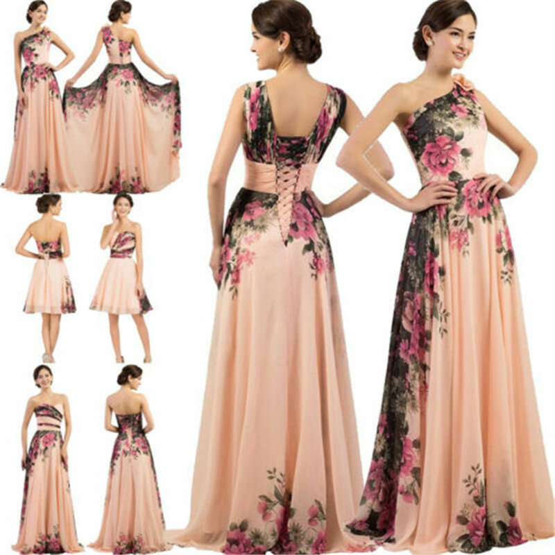 2019 mode Marke Frauen Formale Hochzeit Clubwear Partei Ballkleid Lange Maxi Kleid Sleeveless Blume Strapy Eine schulter Kleider