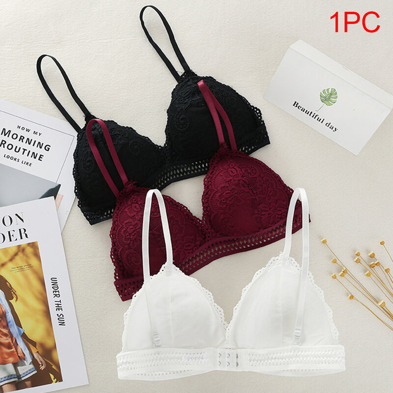 Girls Seamless Lingerie Underwear Women French Style Bra Thin Bralette Soft Deep V Triangle Cup Lace