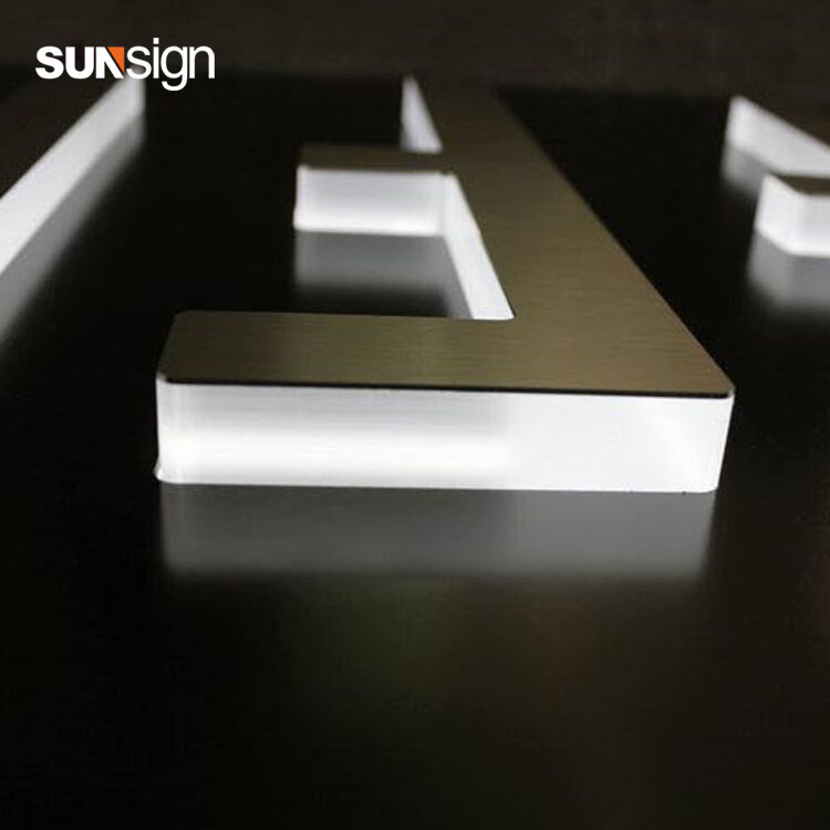 3D Led Letters Acryl Led Verlichting Teken Geborsteld Metalen Oppervlak Voor Reclame Commerciële Borden