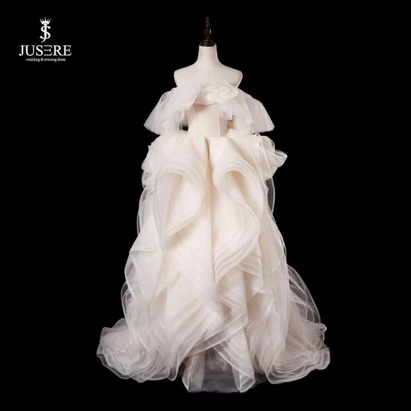 JUSERE High End Robe De Mariage Gaun Pernikahan Gading Off The Shoulder Gaun Pengantin Panjang Selantai GY474 Vestido De Noiva