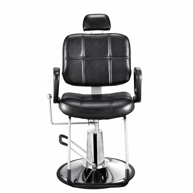 Silla de peluquería Panana, silla de barbero, silla elevadora hidráulica, respaldo reclinable de acero resistente y cuero PU
