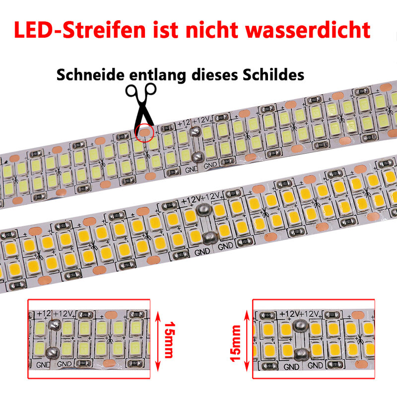 Faixa LED flexível para iluminação do projeto, 1200LEDs, 900LEDs, 1200LEDs, 1200LEDs, 2835, SMD, 2835, 24V, 12V, 24 LEDs, 2400Leds, linha dupla