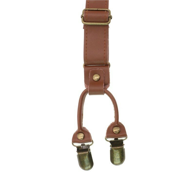 Y กลับ Bronze Hook สไตล์อังกฤษบุรุษ Suspenders Vintage Unisex หนังแท้ Suspender กางเกงสายคล้อง