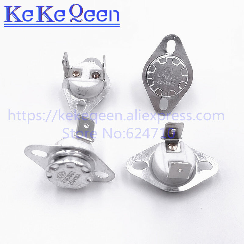 KSD301 250V 10A/16A 40 45 50 55 60 65 70 75 80 85 90 95 ~ 130 Celsius Degree 90 angle feet Normally Close Thermal Control Switch