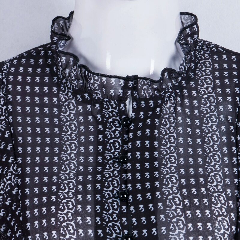 2019 blusas de moda para mujer Camisas cuello en V manga larga globo de gasa translúcida camisas negro talla grande blusa Sexy ropa