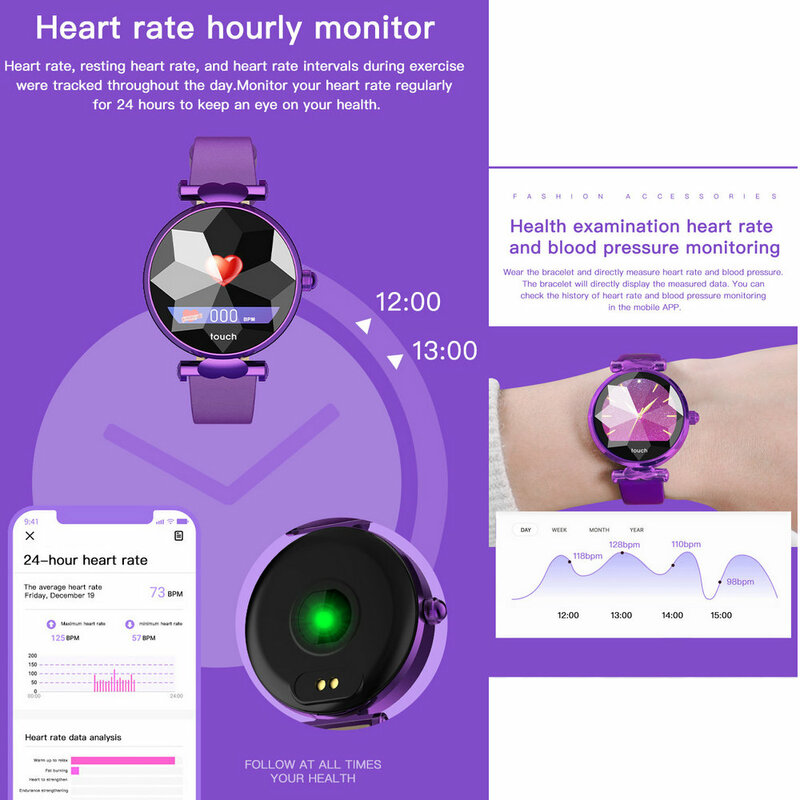 H3 mulheres relógio inteligente moda senhoras relógios feminino monitor de freqüência cardíaca pressão arterial fitness atividade rastreador h2 h1 smartwatch