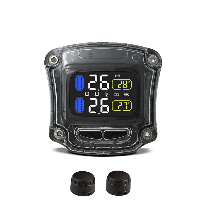 M3-B Wireless Motorcycle TPMS Real Time Tire Pressure Monitoring System Universal 2 External Internal Sensors LCD Display