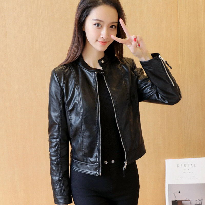 Vrouwen Lente Herfst Pu Leather Jacket Casual Slim Soft Moto Jacket Biker Faux Leren Jas Vrouwelijke Jas Basic Streetwear