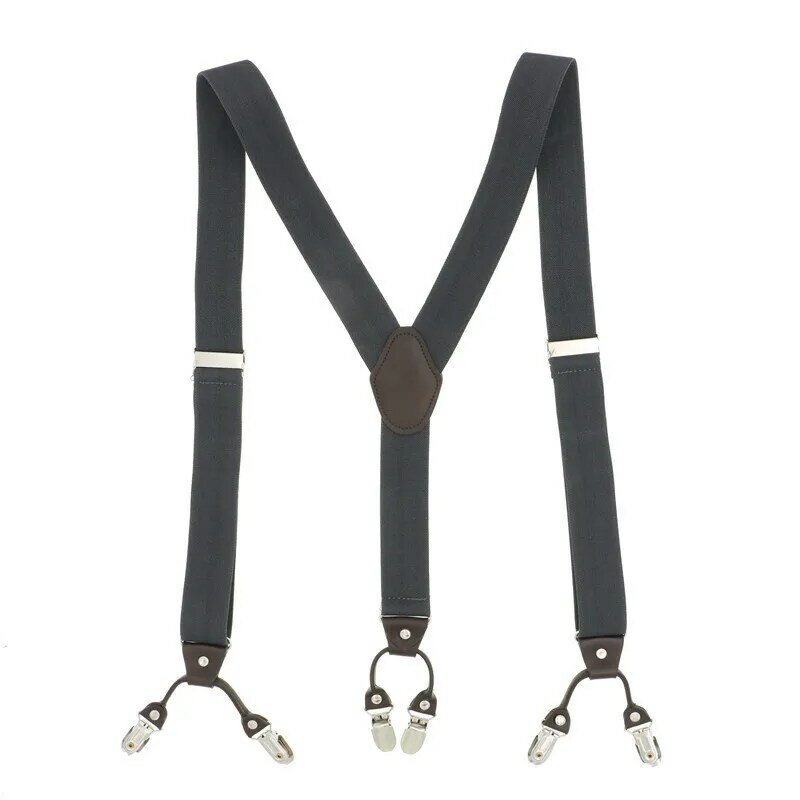 35mm Width Fashion Suspenders Leather 6clips Braces Male Vintage Casual Suspensorio Tirante Trousers Strap Father/Husband's Gift