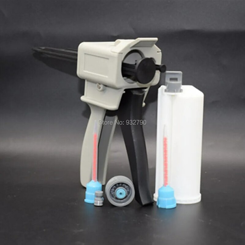10:1 Dispensing Gun Adhesive Guns Dispensers Manual Applicator Caulk Gun + 2pcs Mix Tips Mixing Nozzles + 50ml Glue Cartridge