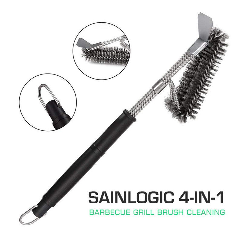 Barbecue Stainless steel BBQ Cleaning Brush,3 in1 Churrasco Outdoor Grill Cleaner with of Gas Grill Electric BBQ Cleaning Brush