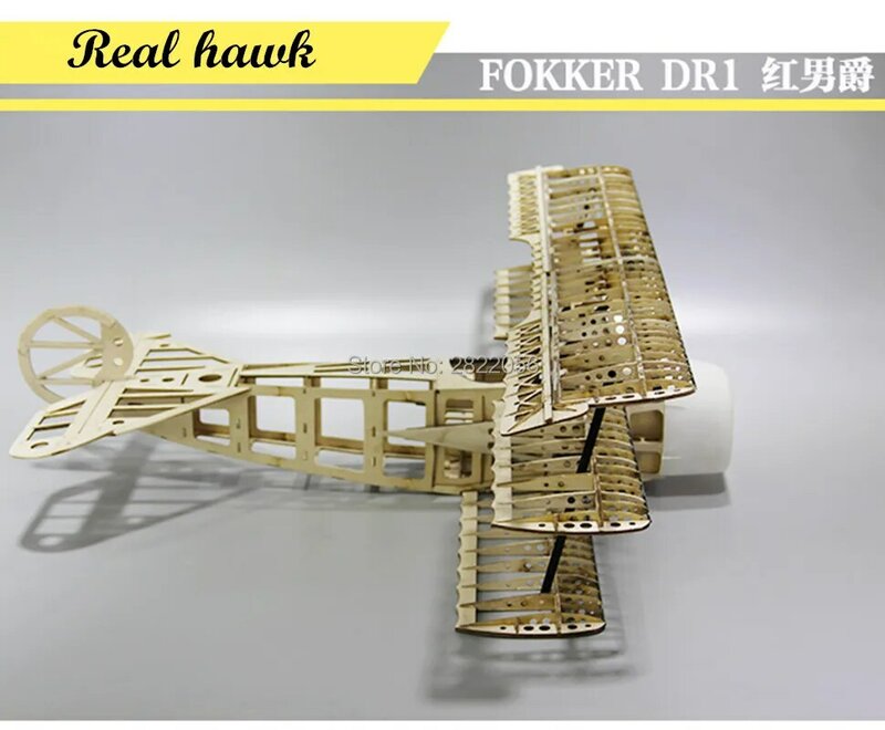 Kit de avión de madera de Balsa cortado con láser, FOKKER DR1, marco de envergadura de 770mm, modelo DIY, Kit de construcción