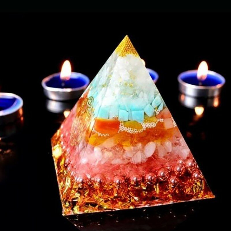 AURAREIKI Orgonite Reiki Pyramid คริสตัล Chakra Healing หินเปลี่ยน Fortune Field Of LifeTransparent พีระมิด