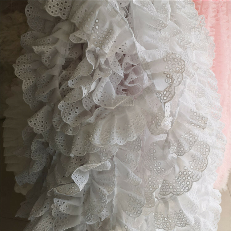 6CM Wide White 3D Cotton Folded Tulle Lace Embroidered Neckline Collar Applique Ribbon Ruffle Trim Dresses Guipure DIY Supplies