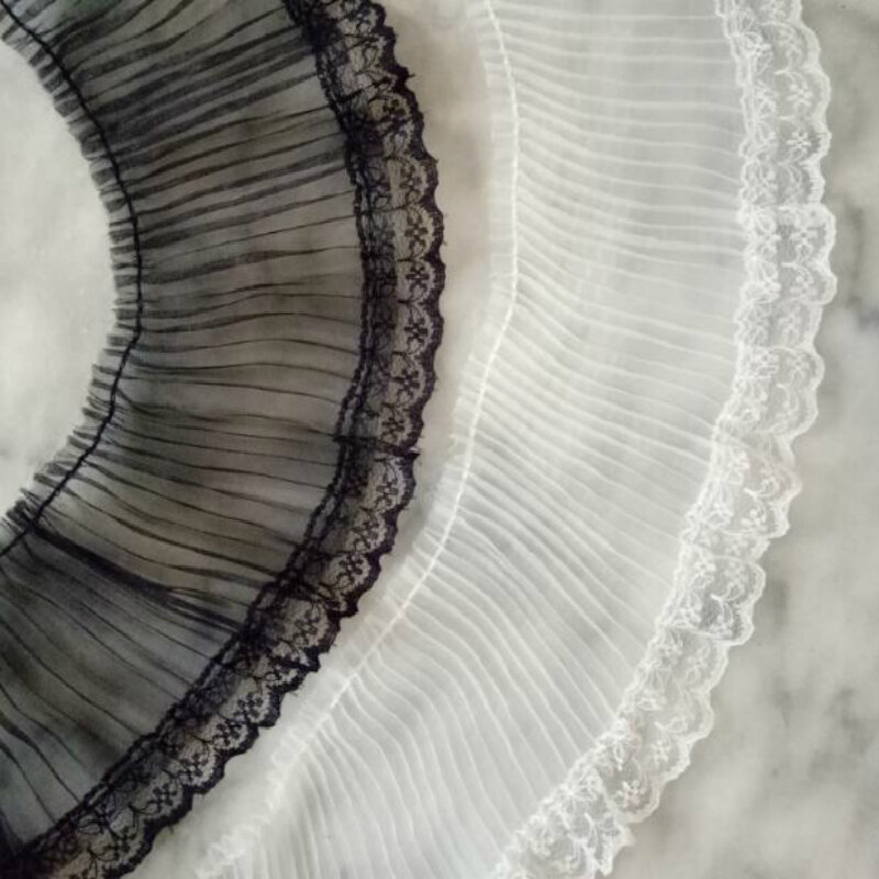 9cm Wide HOT Cotton Embroidered White Black Flower Tulle Lace Fabric Dubai Sewing DIY Trim Fringe Applique Ribbon Collar Decor
