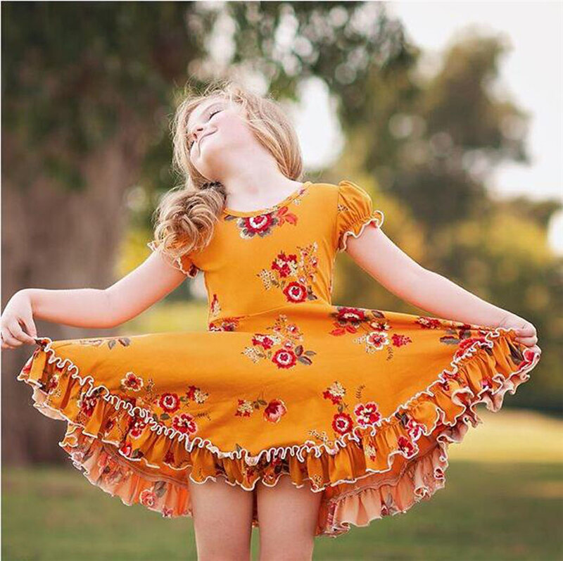 Dziewczyna letnia sukienka dla dzieci dziewczyna bawełna z krótkim rękawem O szyi sukienka sundress dziewczynki 1-4 T sukienka