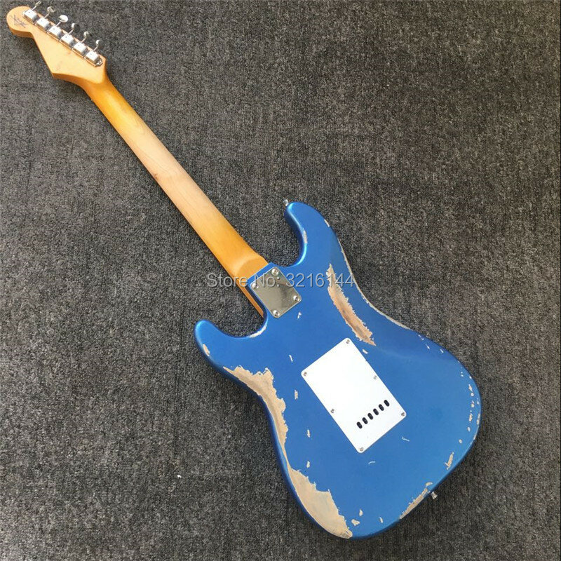 Guitare électrique antique, Stock de guitare électrique vintage, photos réelles, vente en gros et en détail, bleu métallique