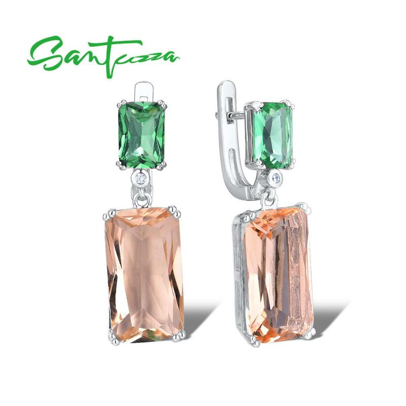 Orecchini pendenti in argento per donna orecchini pendenti in cristallo di Champagne verde lucido in argento Sterling 925 gioielli di moda