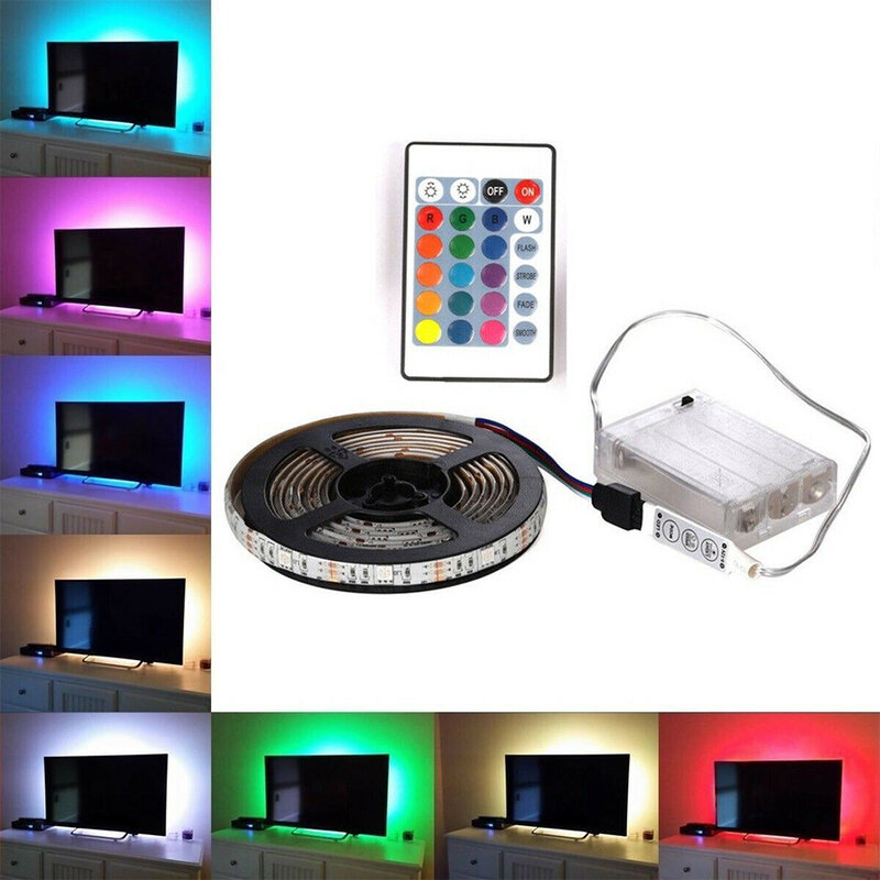 شريط إضاءة LED 5050 RGB ، صندوق بطارية AA ، 0.5 متر ، 1 متر ، 2 متر ، مصباح ديكور منزلي ، شريط إضاءة مرن مقاوم للماء