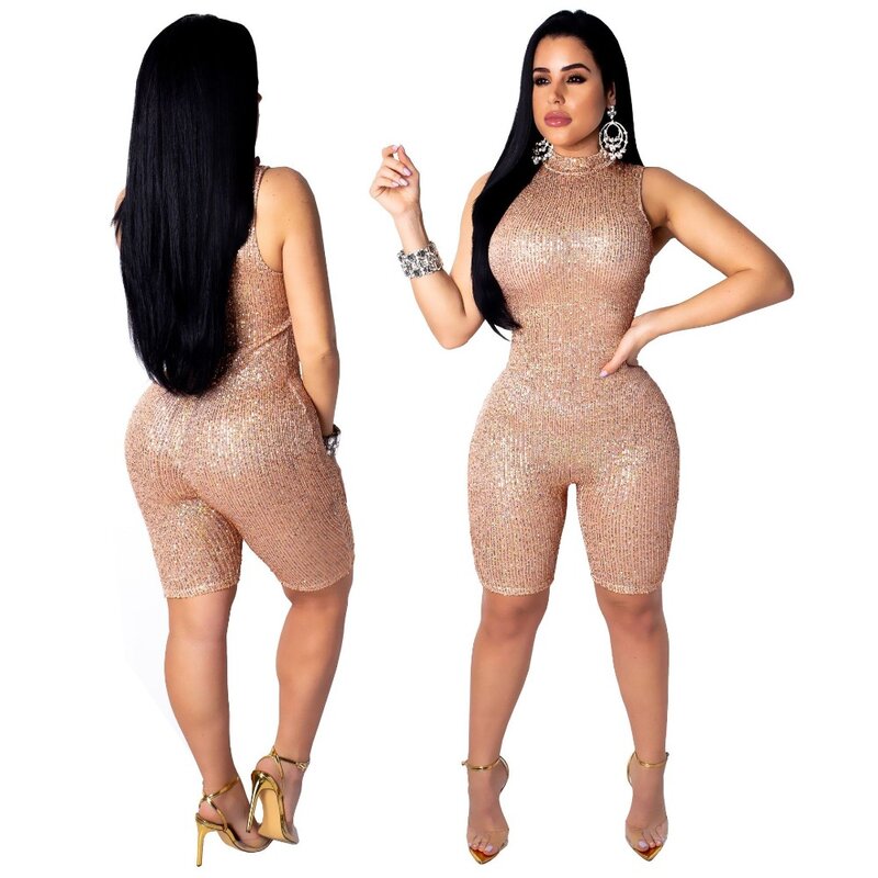 Skinny Sequin playsuits Sexy Tank rompers womens jumpsuit bodycon Black Club Party women clothes 2019