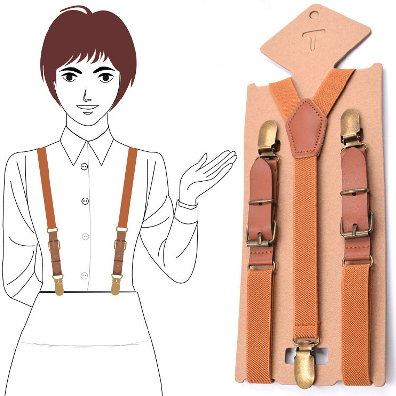 Suspensórios de couro femininos, calças de 3 grampos fortes para mulheres, alça elástica de estudante tamanho 2.0*115cm 9 cores