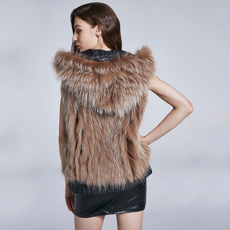 Jkp 2020 Nieuwe Hooded Vest Real Fox Fur Animal Fur Vest Luxe Dames Vest Animal Fox Bont HMJ-M009