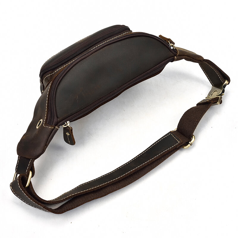 Men's leather belt pouch men casual cowskin waist bags of male crazy horse leather waist pack with earphone hole fanny pack