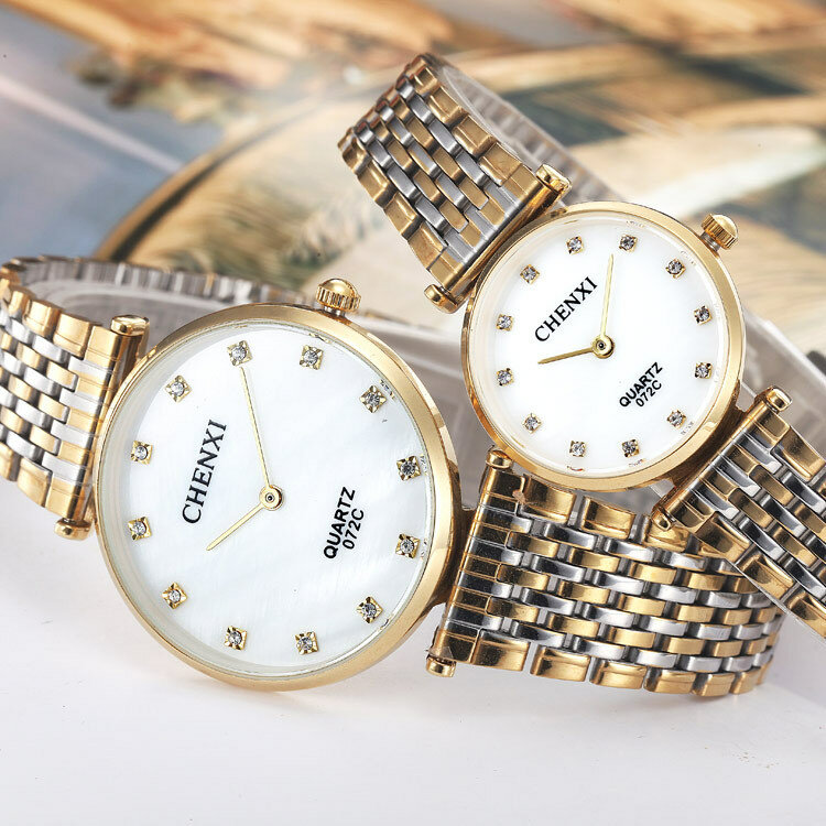 2022 Chenxi jam tangan pasangan kasual Fashion merek Top gaun jimat kuarsa tahan air baja tahan karat emas Pria Wanita gaya bisnis