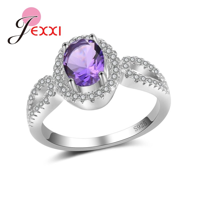 Wysokiej jakości 4 color owalny drobny kryształ dla kobiet biżuteria ślubna 925 szterling pierścionek srebrna igła sprzedaż hurtowa