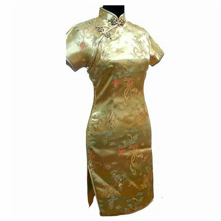 Gaun Cheongsam Qipao Mini Satin Wanita China Vintage Biru Laut Gaun S M L XL XXL XXXL 4XL 5XL 6XL Mujeres Vestido J4065