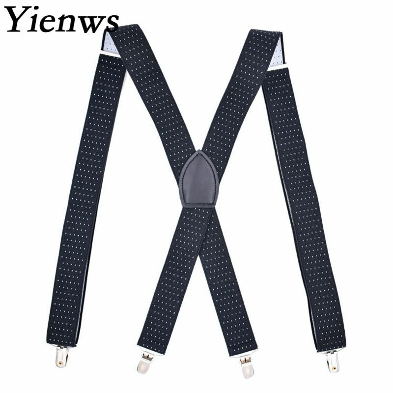 Yienws-Tirantes Bretels Mannen para hombre, tirantes elásticos con 4 botones de Clip, para pantalones, YiA053