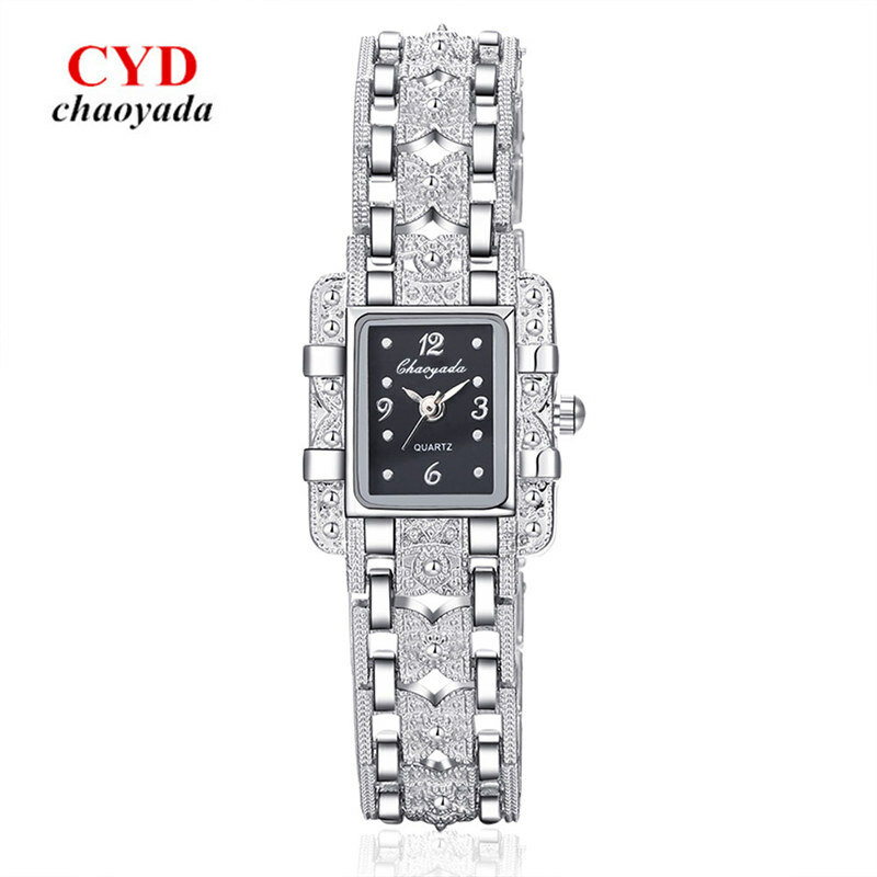 Zegarek damski prostokąt Dial srebrny ze stali nierdzewnej stalowe kryształowe zegarki moda kwarcowy dla kobiet ladies major relojes gorąca sprzedaż Relojes