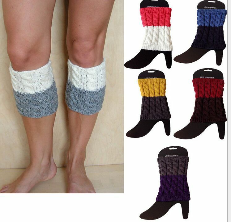 Polainas de crochê torção cor gradiente, 2 tons, tricô, pernas, punhos, bota, meias 100 #3909