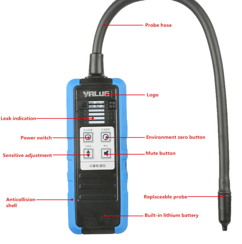 VML-1 냉매 감지기, 전자 할로겐 누출 감지기, 냉동 눈 감지 Y, R410, R22, R32