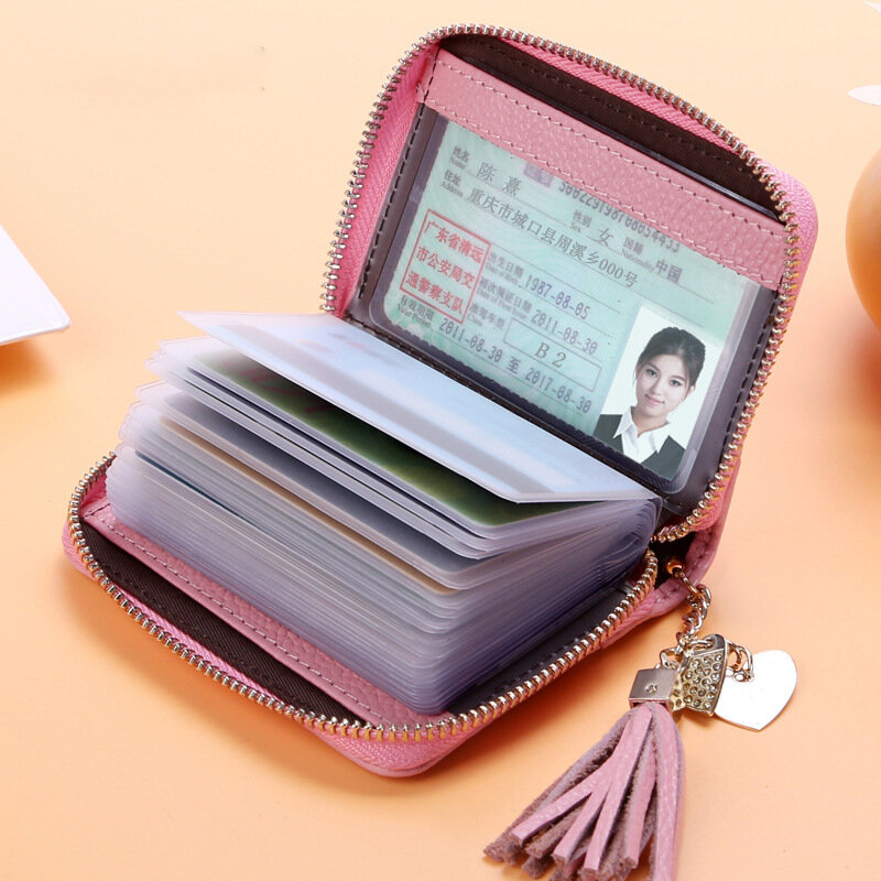 Tarjetero rosa para Mujer, funda extensible para tarjetas de crédito y de identificación, monedero
