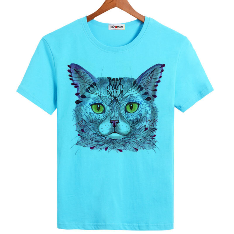 Bgtomate – t-shirt pour hommes, imprimé à la main, chat artistique, nouveau style américain, amoureux d'été, cool, marque originale, bonne qualité