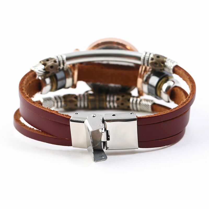Gnova – montre-Bracelet en cuir véritable platine pour femmes, haut de gamme, Triple, papillon, breloque, mode Para, A581