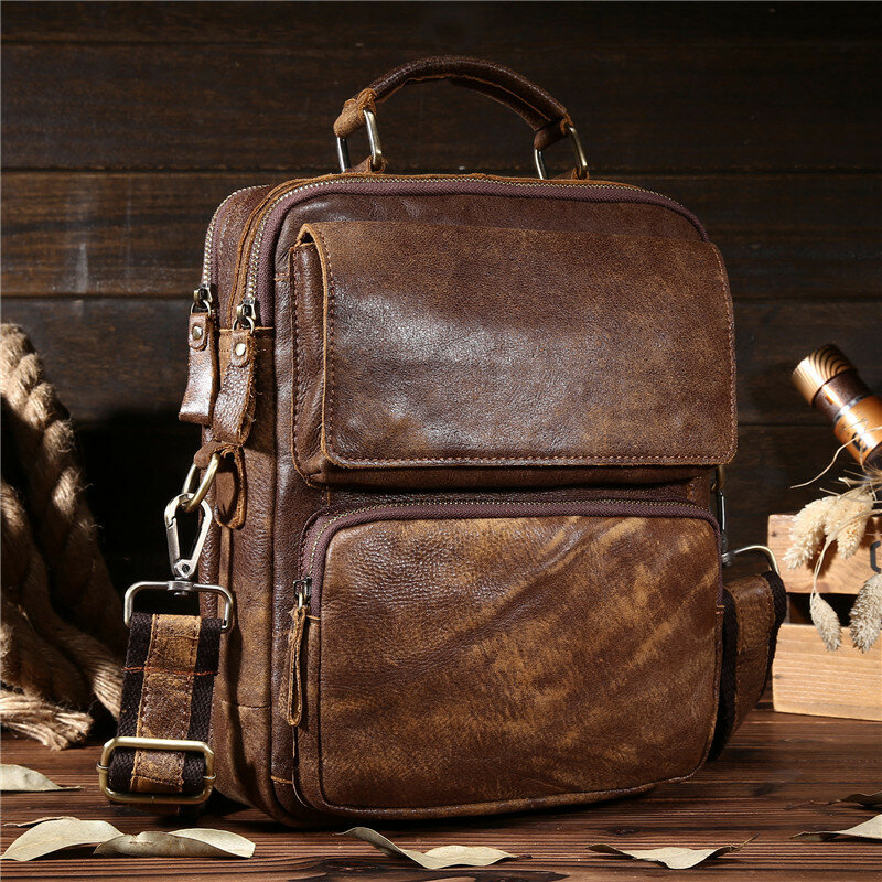 Ruil Top Quality Genuine Leather Men Retro Bags Hot Sale Male Small Travel Messenger Bag Fashion Crossbody Shoulder Bag