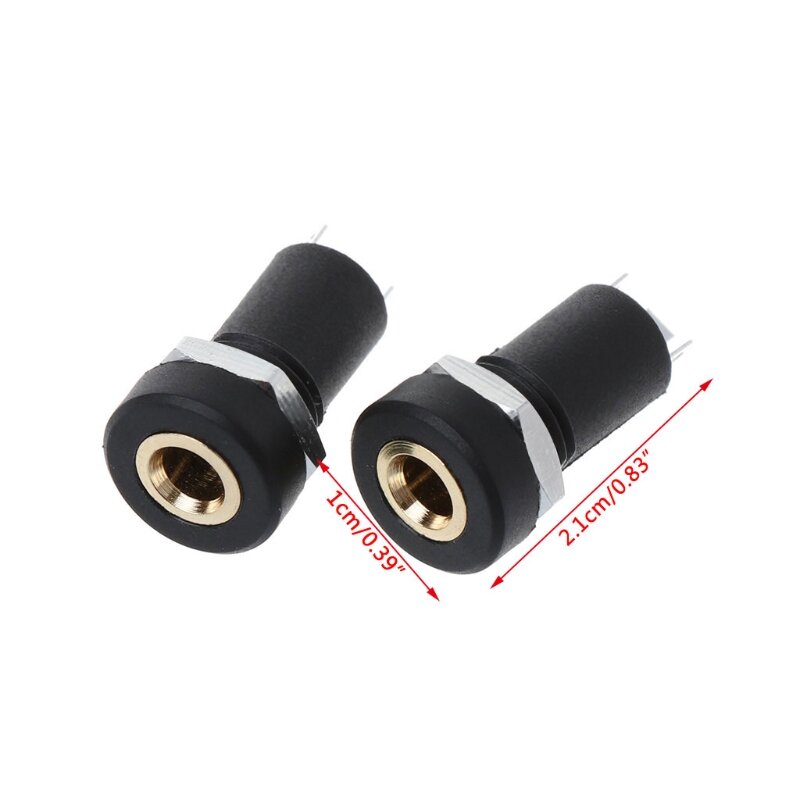 2 stks/set 3.5mm Audio Jack Socket 3 Pole Zwart Stereo Soldeer Panel Mount Goud met Noten