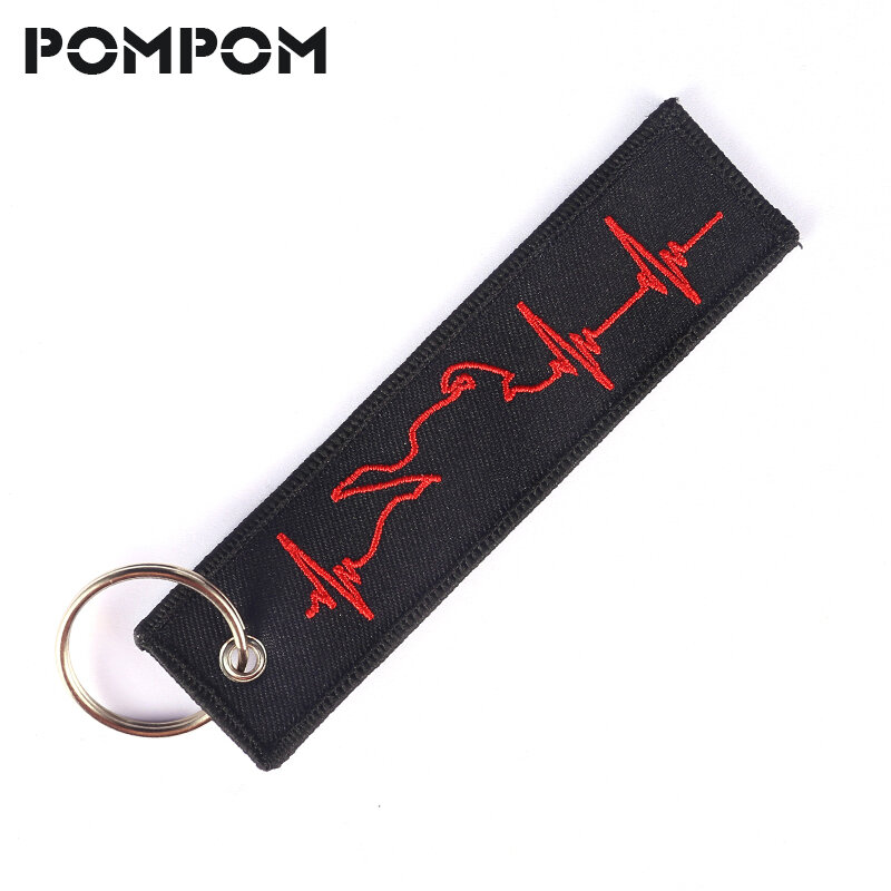 Red Embroidery Keychain for Motorcycles and Cars Fashion Biker Heartbeat OEM Polyester Key ring safety key tags llaveros Jewelry