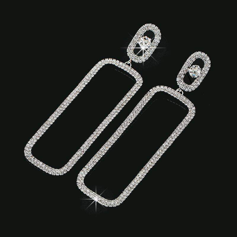 Nieuwe Collectie 2020 Luxe Sparkling Lange Geometrische Kristal Cupchain Dangle Oorbellen Voor Vrouwen Rhinestone Eenvoudige Fahion JewelryE090