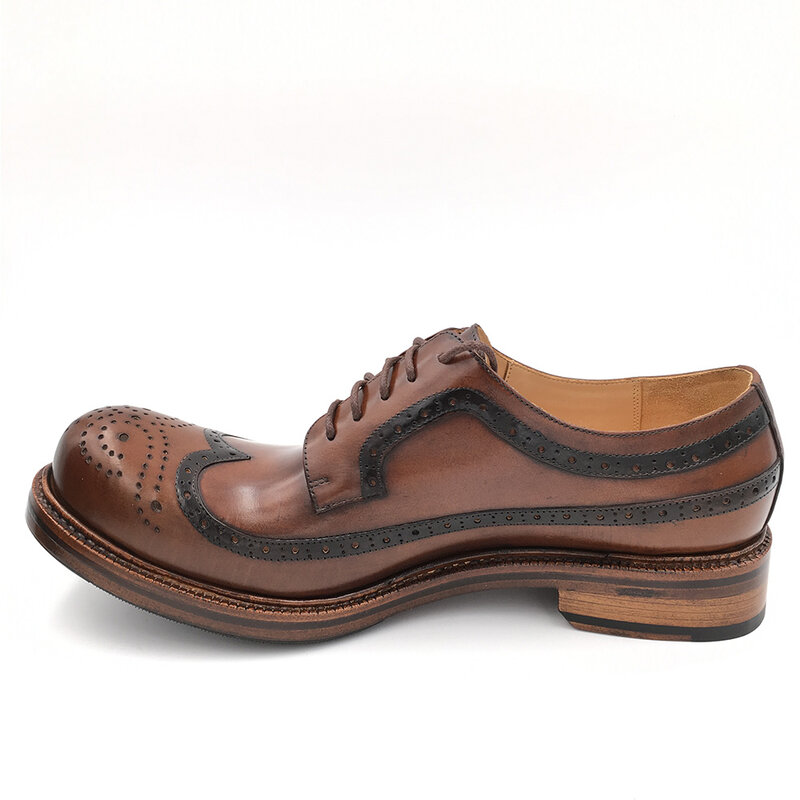 Sipriks sapatos masculinos de couro, sapatos estilo vintage esculpidos com sola de couro italiano, feito à mão, 45