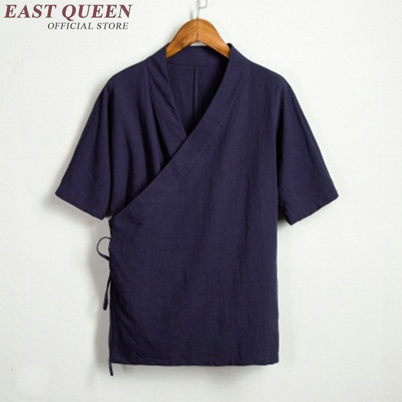 ملابس صينية تقليدية للرجال ، قميص بياقة ماندرين صينية ، بلوزة وشو كونغ فو ، قميص صيني ، NN0525